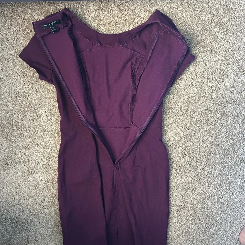 W Banana Republic Burgundy Wine Sheath Midi Dress Size 0 |E5 - Picture 5 of 8
